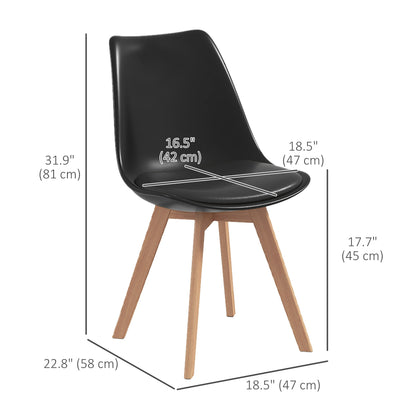 Modern Dining Chairs Set of 4 with PU Leather Cushions - Black