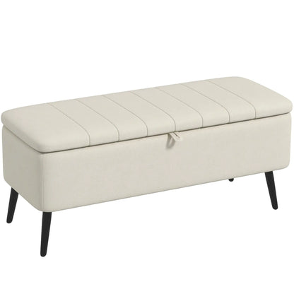 40" Linen Storage Ottoman Bench with Steel Legs, Cream White