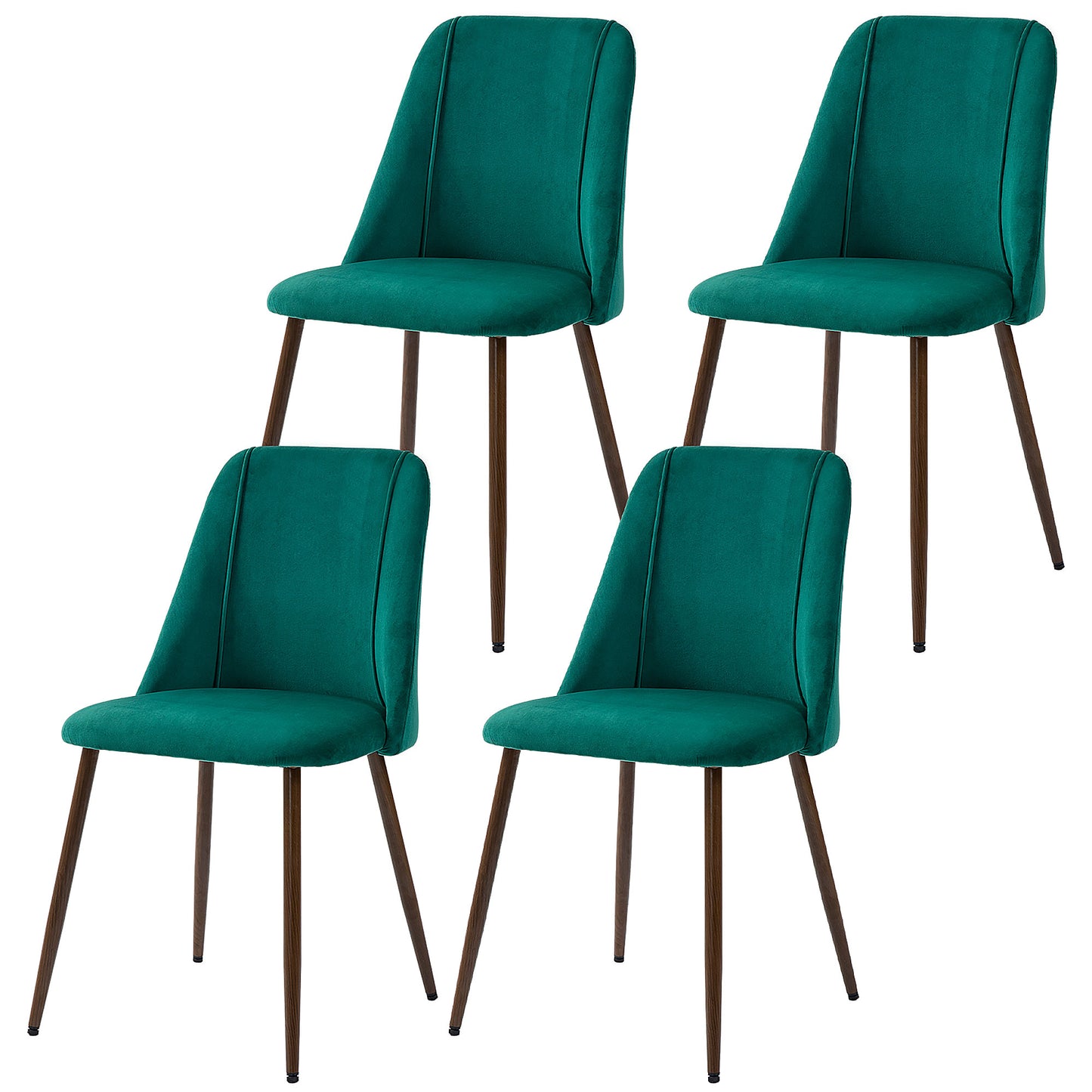 Velvet Accent Dining Chairs with Wood Grain Steel Legs, Green (Set of 4)