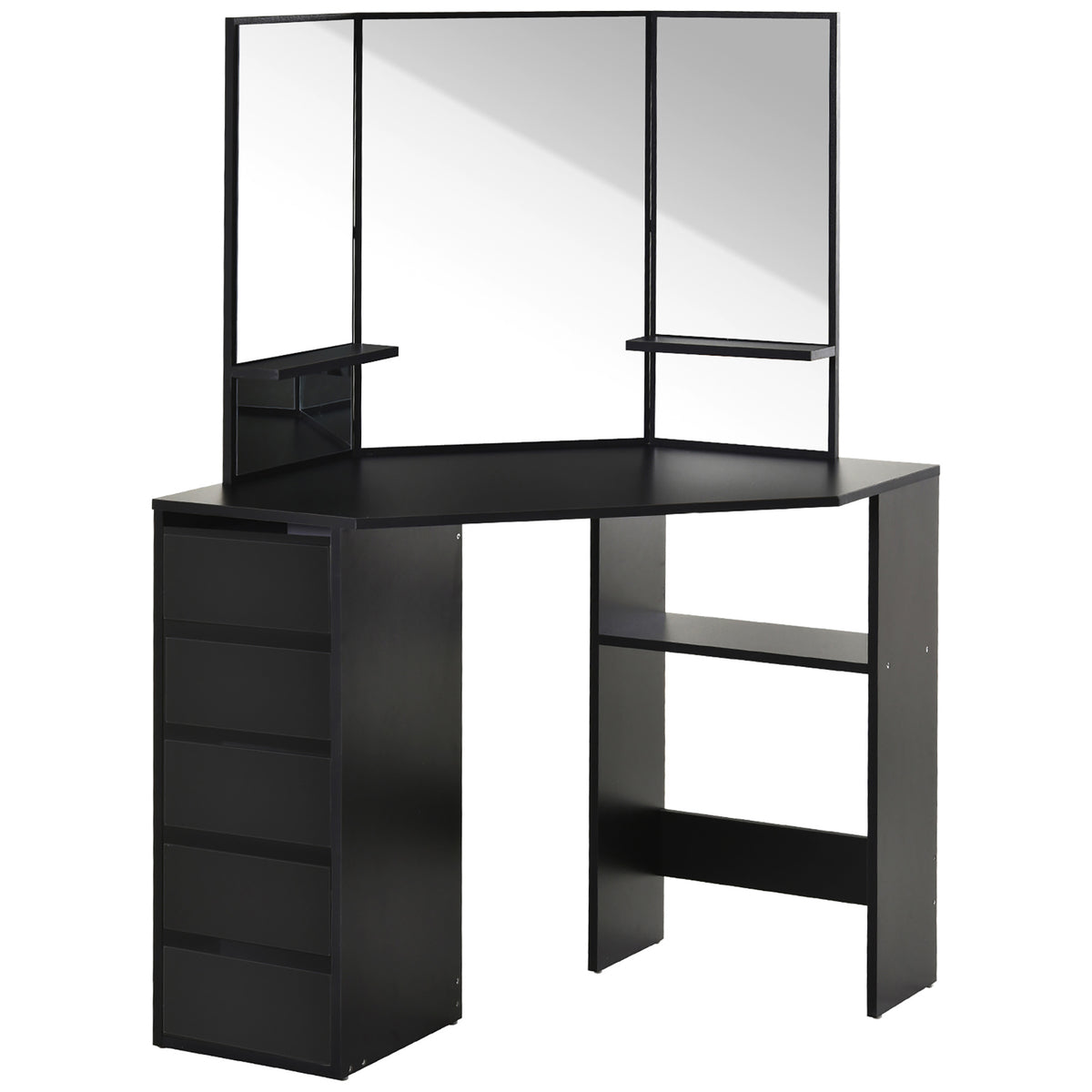 Corner Makeup Vanity Desk with 3-Piece Mirror, Black