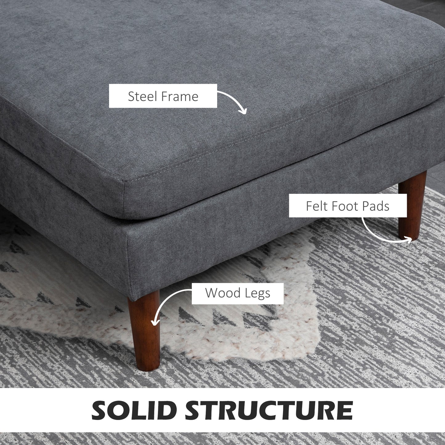 U-Shaped Sectional Sofa with Double Chaise Lounge, Dark Grey