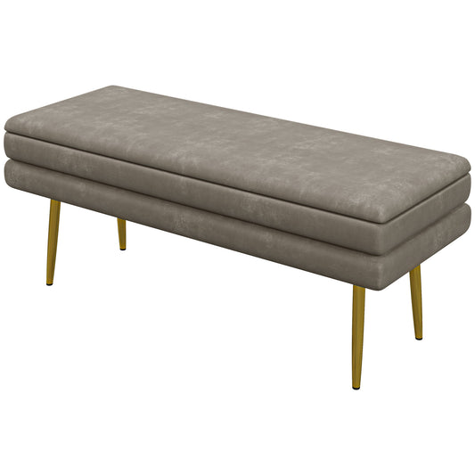 39 Inch Velvet Storage Ottoman Bench with Gold-Tone Legs, Beige - view 1