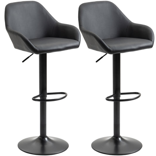 Adjustable Swivel Bar Stools with PU Leather Upholstery and Footrest, Black (Set of 2)