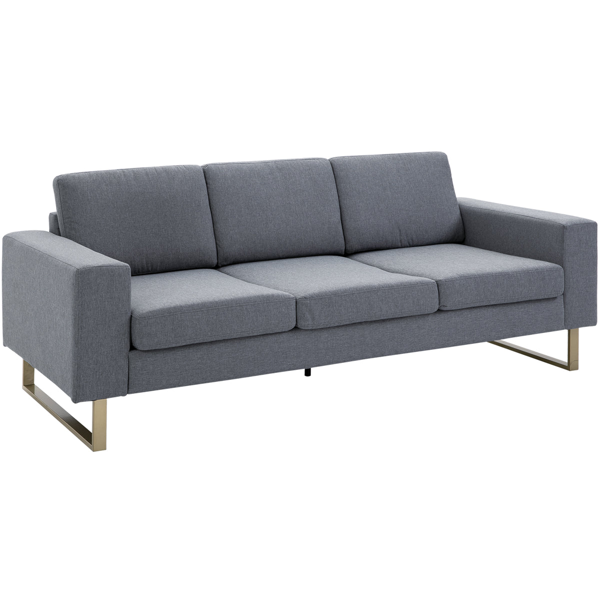 Modern Three-Seat Linen Sofa with Steel Legs, Grey