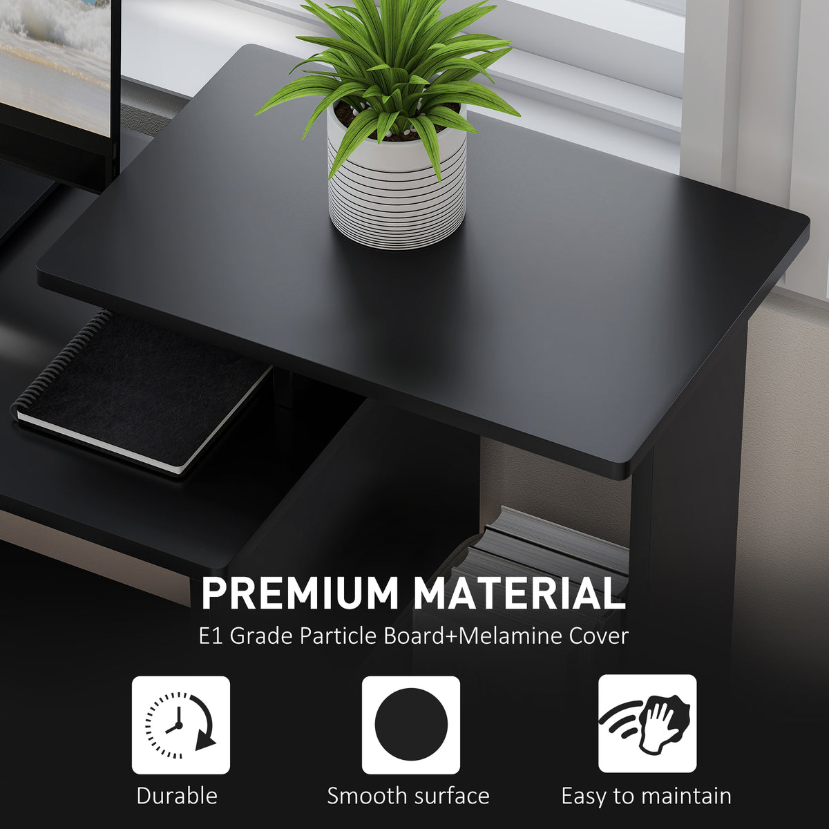 Computer Desk with Keyboard Tray, Drawer and Shelf, Black