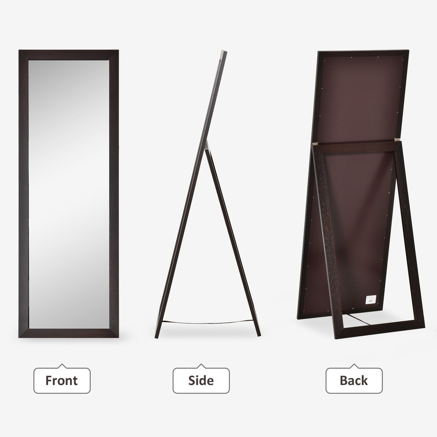Full Length Rectangular Mirror with Brown Frame, 58" x 20", Floor Standing Design