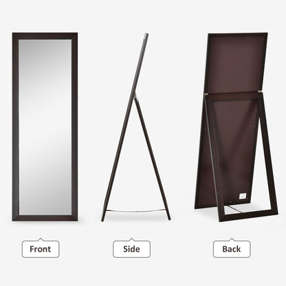 Full Length Rectangular Mirror with Brown Frame, 58" x 20", Floor Standing Design