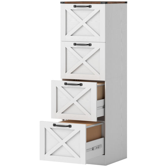 4 Drawer File Cabinet with Silent Slides, Vertical Farmhouse Filing Cabinet Fits Letter/A4 Size Home Office, White