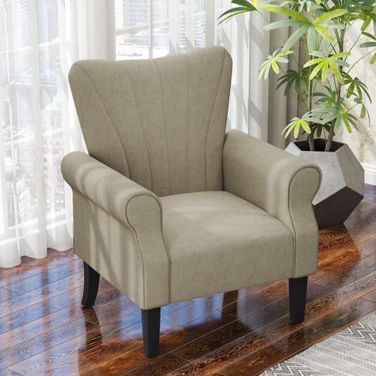 Fabric Wingback Accent Chair with Wood Legs, Beige