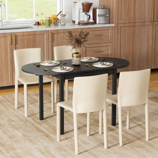 Solid Wood Drop Leaf Dining Table for Small Spaces - Black