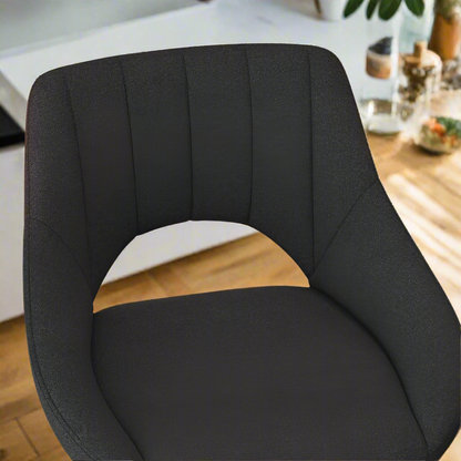 Adjustable Height Swivel Bar Stools with Linen Upholstery, Black (Set of 2)