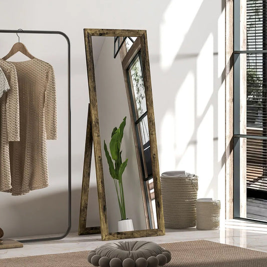 Full Length Floor Standing Mirror with Rustic Brown Frame, 58" x 20"