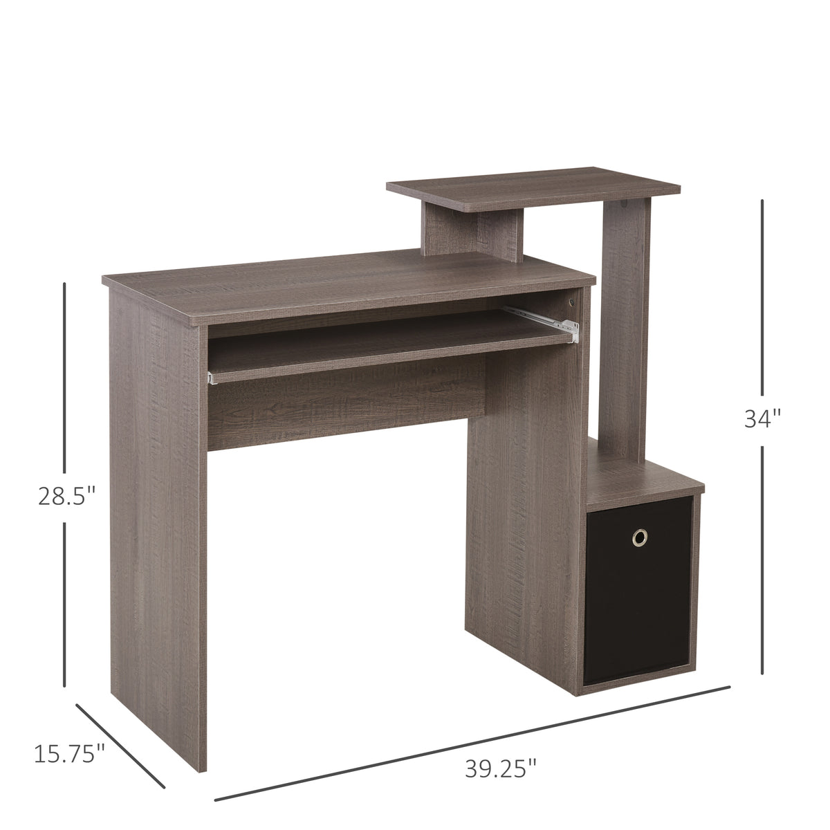 Computer Desk with Keyboard Tray, Drawer and Shelf, Grey