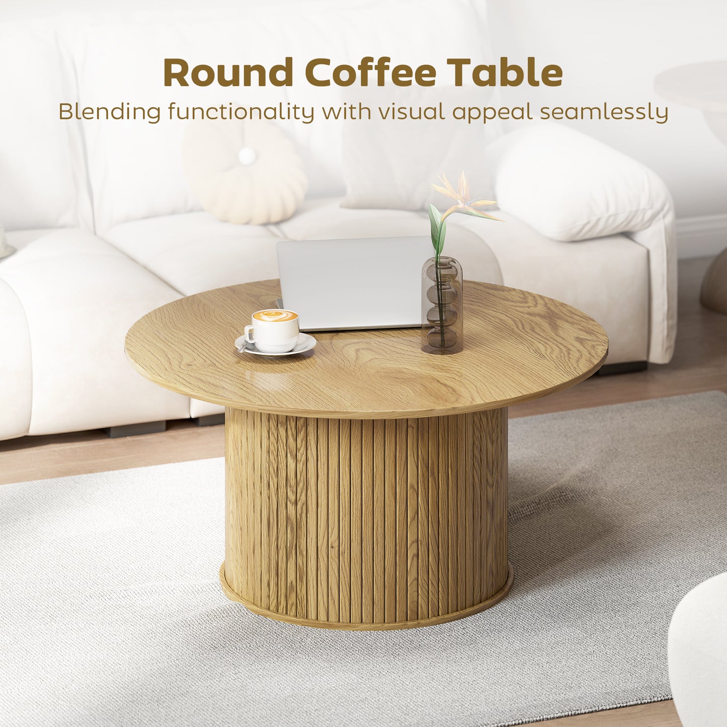 Modern Coffee Table with Storage Shelf, Oak