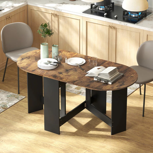 Oval Drop Leaf Dining Table with Space-Saving Design for Up to 6 People, Rustic Brown