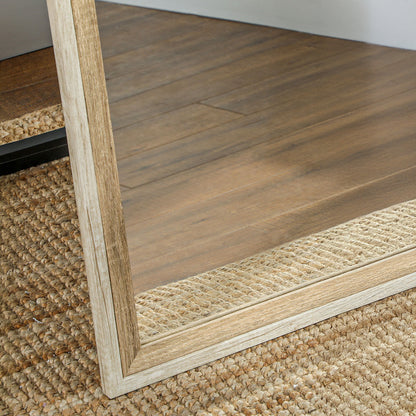 Full Length Floor Mirror with Dark Wood Grain Frame, 64" x 21", Multi-Position Design