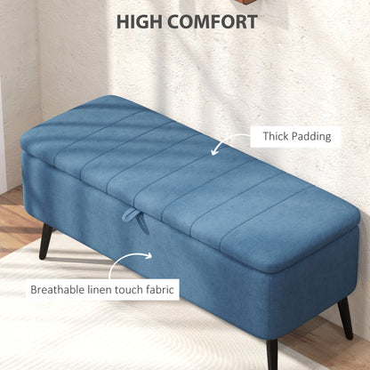 40" Linen Storage Ottoman Bench with Steel Legs, Dark Blue