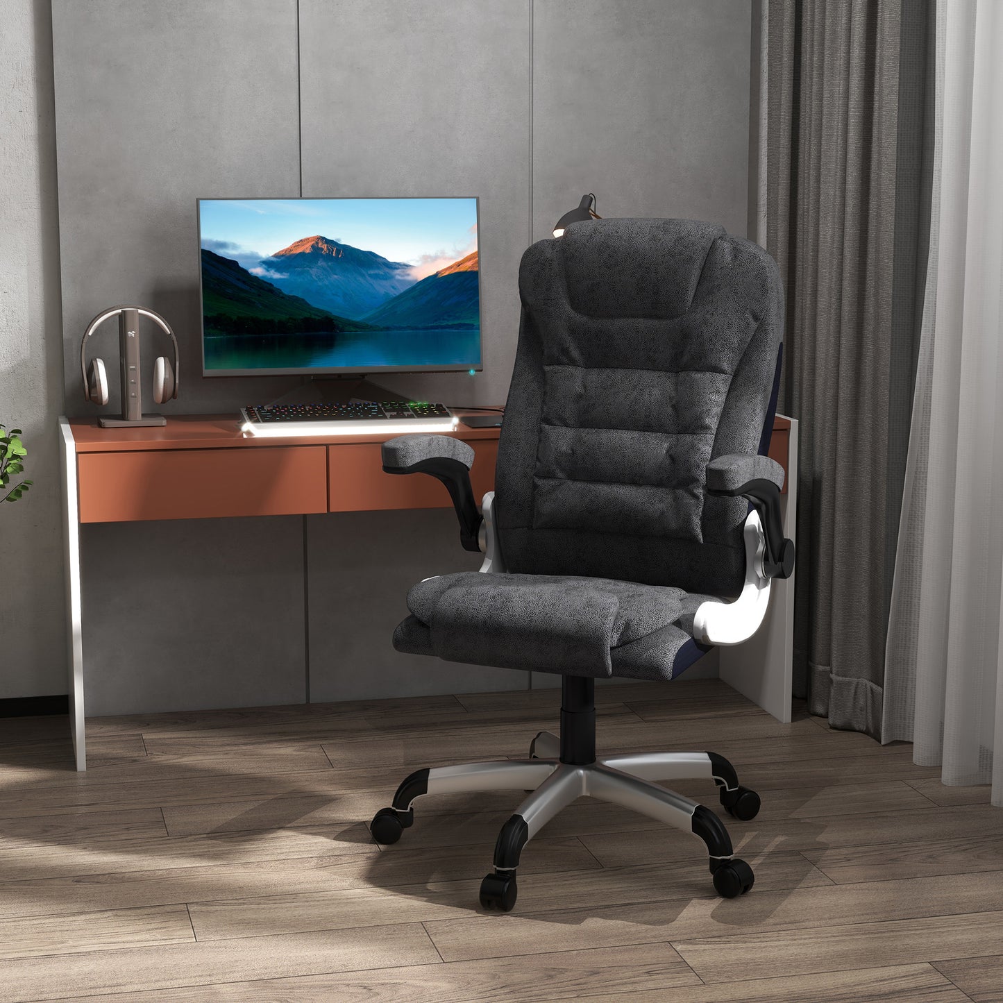 Heavy Duty Microfibre Office Chair with Flip-up Arms, Charcoal Grey (400 lbs Capacity)