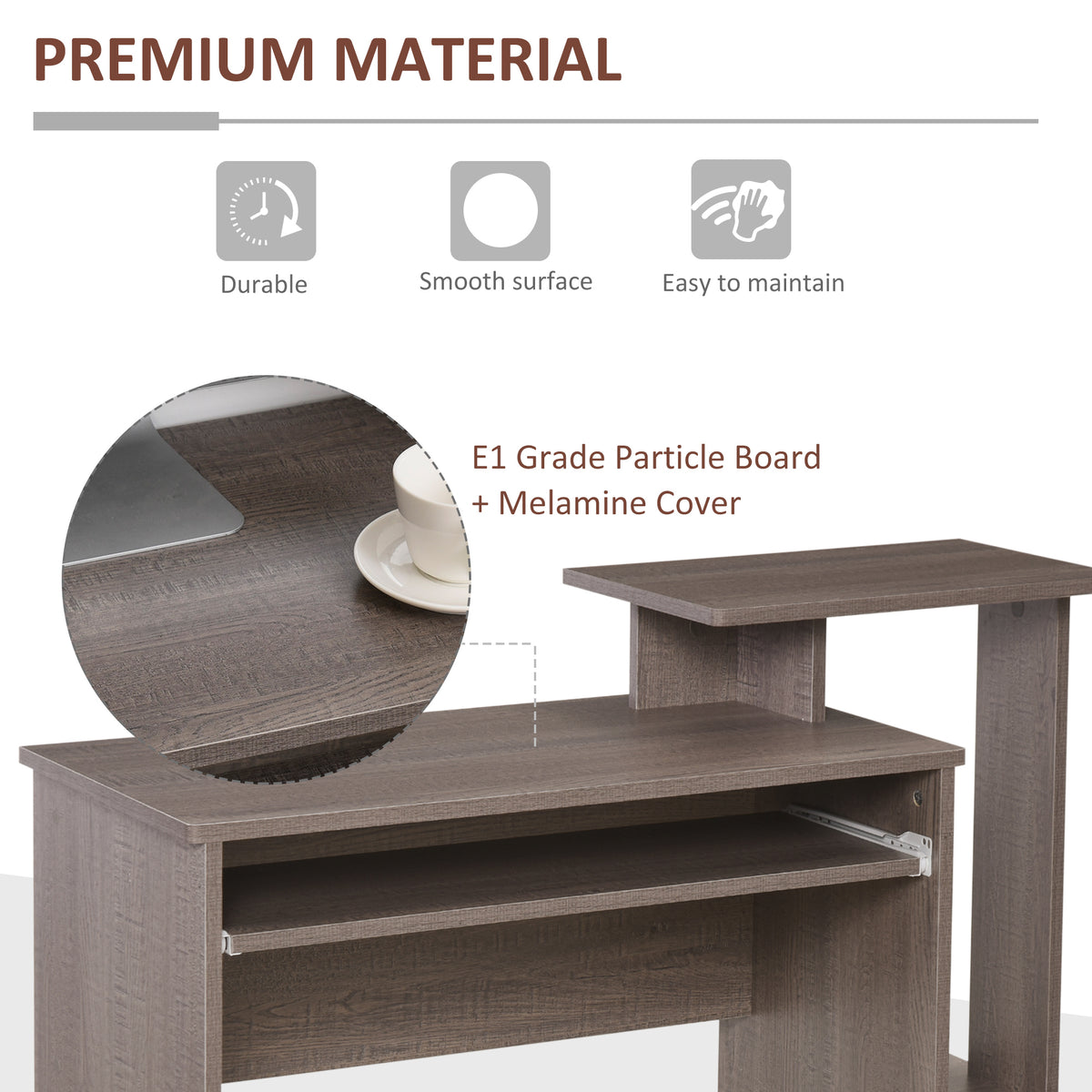 Computer Desk with Keyboard Tray, Drawer and Shelf, Grey