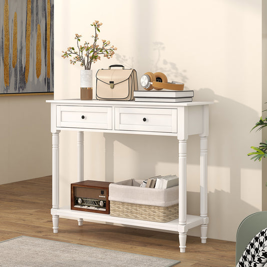 36" Console Table with Classic Turned Legs and Storage, White