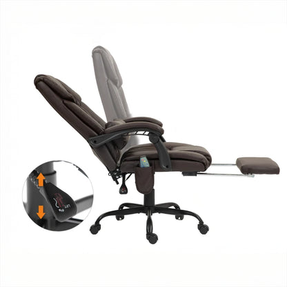 6-Point Massage Office Chair with Adjustable Height and Retractable Footrest, Brown