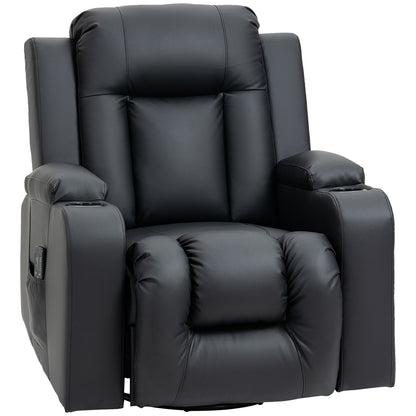 360° Swivel Massage Recliner Chair with Cup Holders, Black