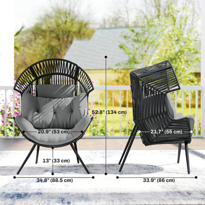 Grey Wicker Indoor-Outdoor Egg Chair with Cushion