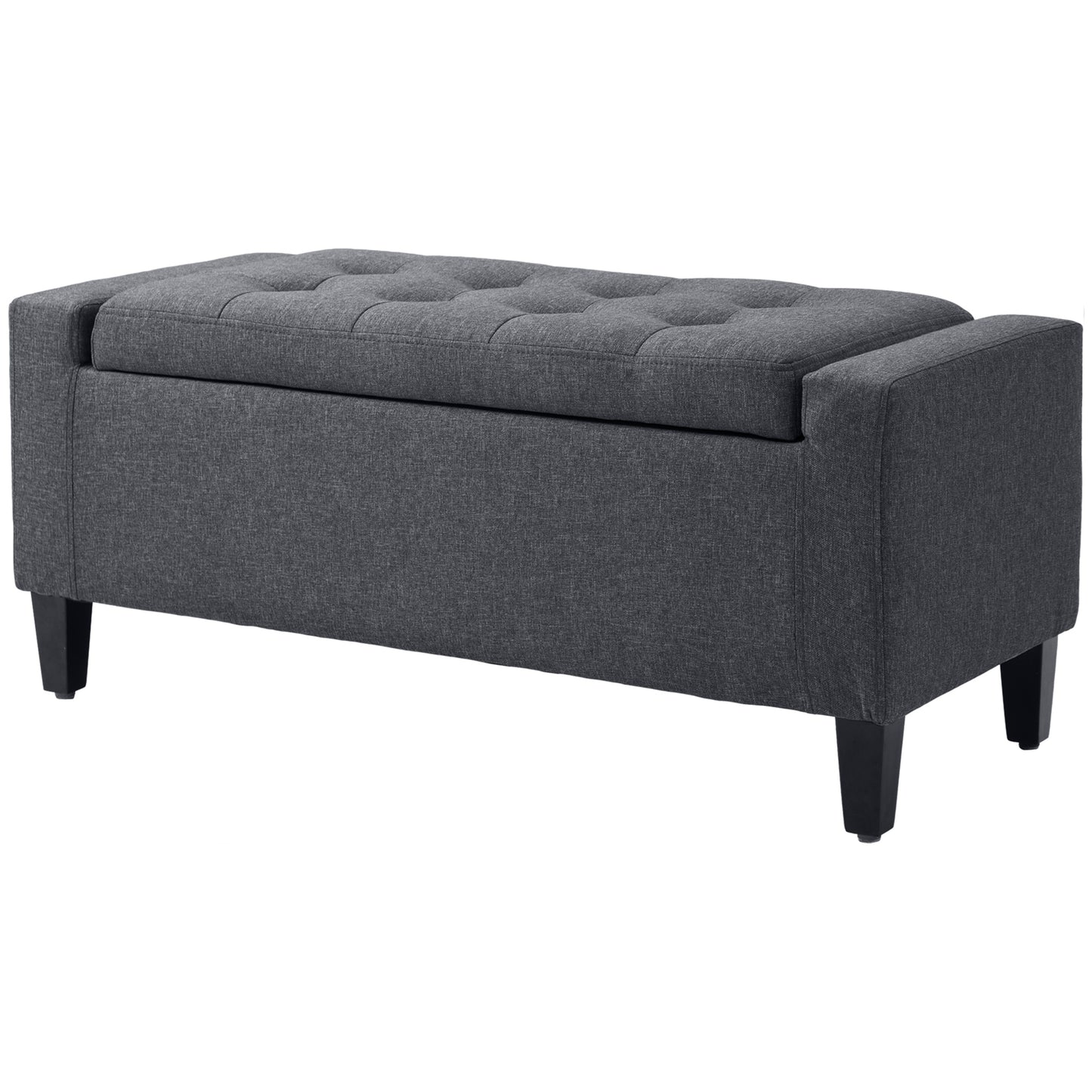 Linen Upholstered Storage Ottoman Bench with Tufted Design, Dark Gray