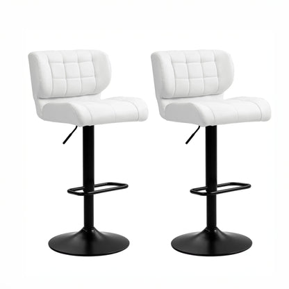 Adjustable Height Swivel Bar Stools with Tufted PU Leather, White (Set of 2)