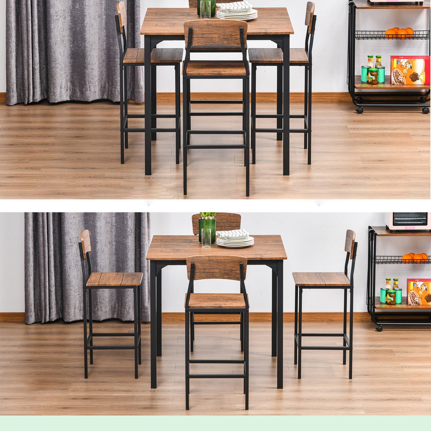 5-Piece Industrial Counter Height Dining Set - Walnut