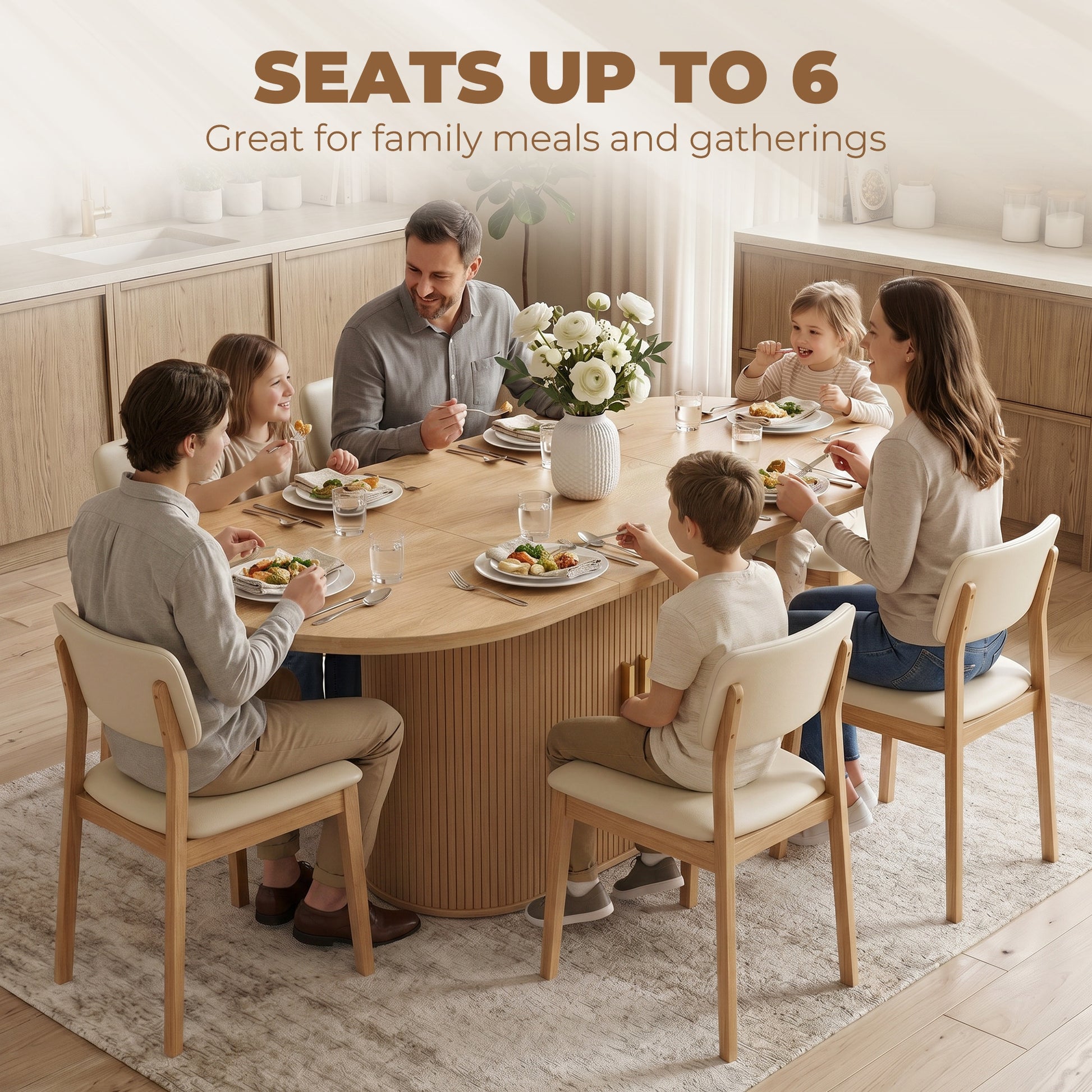 Extendable Dining Table for 6-8 People, Natural Wood