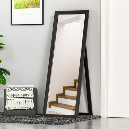 Full Length Rectangular Mirror with Brown Frame, 58" x 20", Floor Standing Design