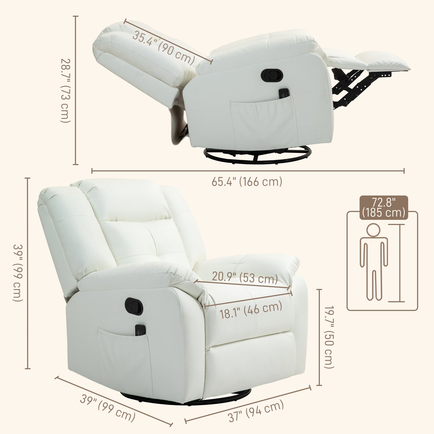 Luxury Massage Recliner Chair with 8 Vibration Points, Cream White