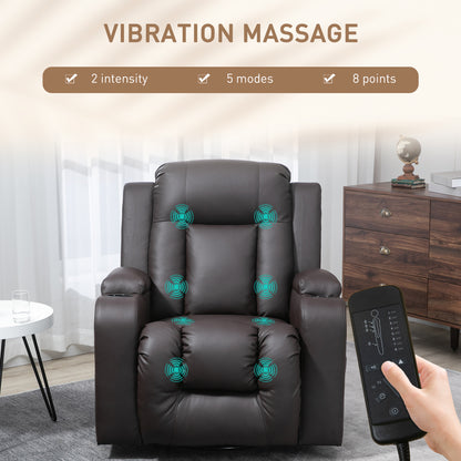 360° Swivel Massage Recliner Chair with Cup Holders, Brown