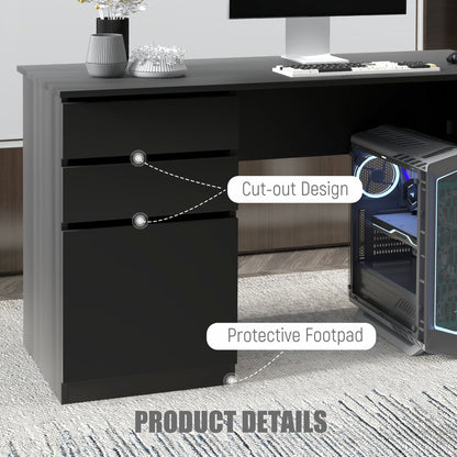 Computer Desk with Drawers and Storage Cabinet, Black