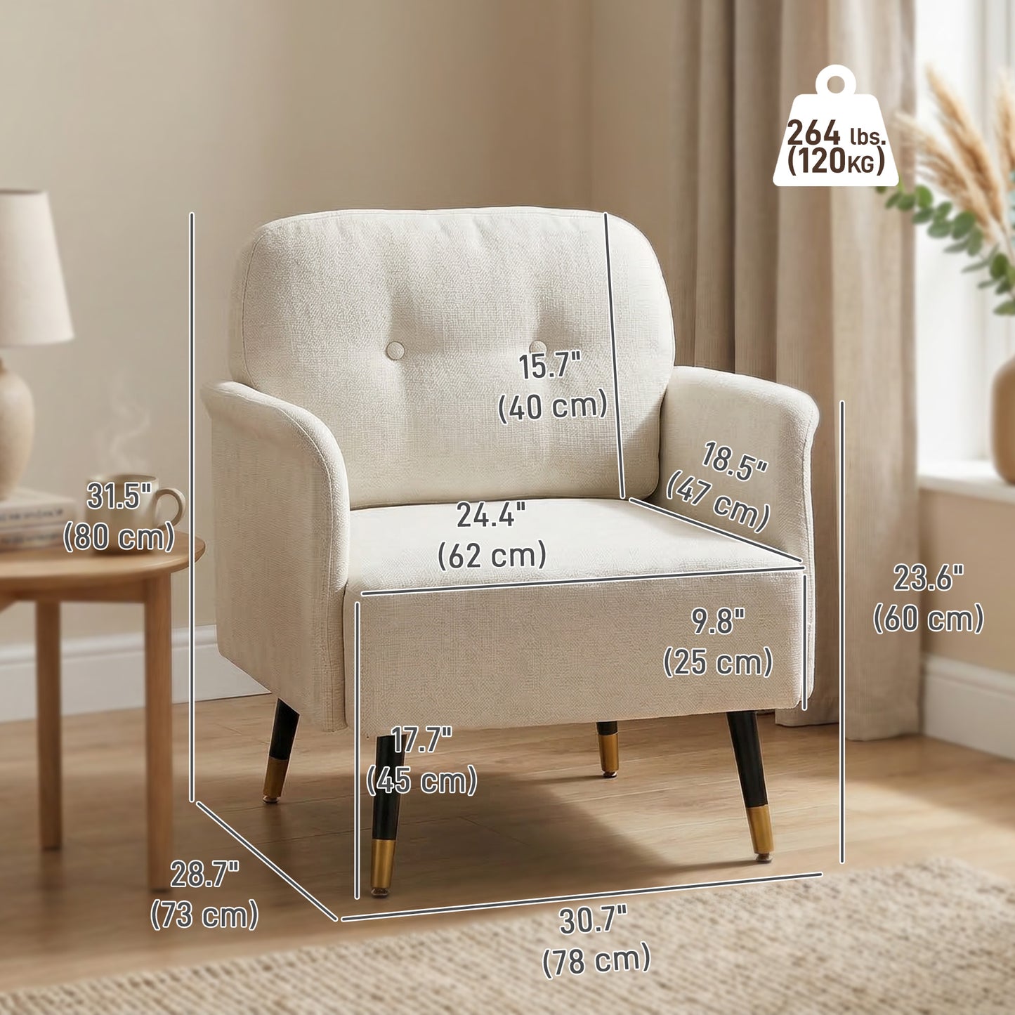 Modern Accent Chair with Curved Back, Cream White
