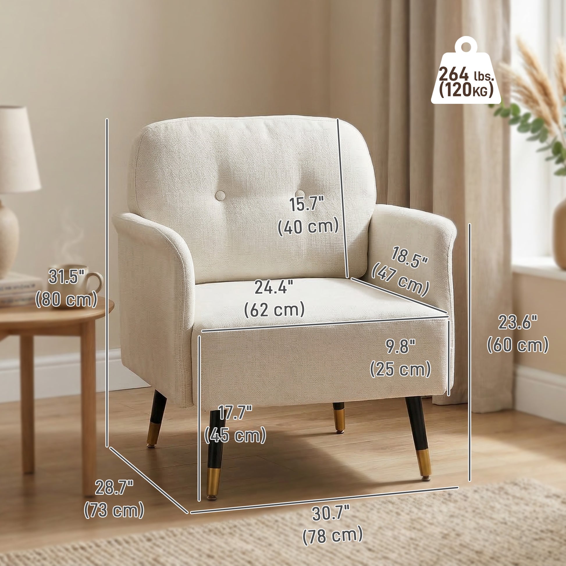 Modern Accent Chair with Curved Back, Cream White