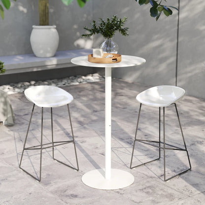 Round Bar Table with Steel Frame for 2 People, Indoor/Outdoor Use, White