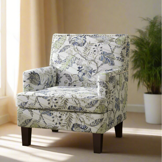 Upholstered Armchair, Mid-Century Accent Chair with Floral Pattern, Multicolor