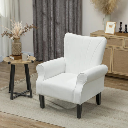 Fabric Wingback Accent Chair with Wood Legs, Cream White