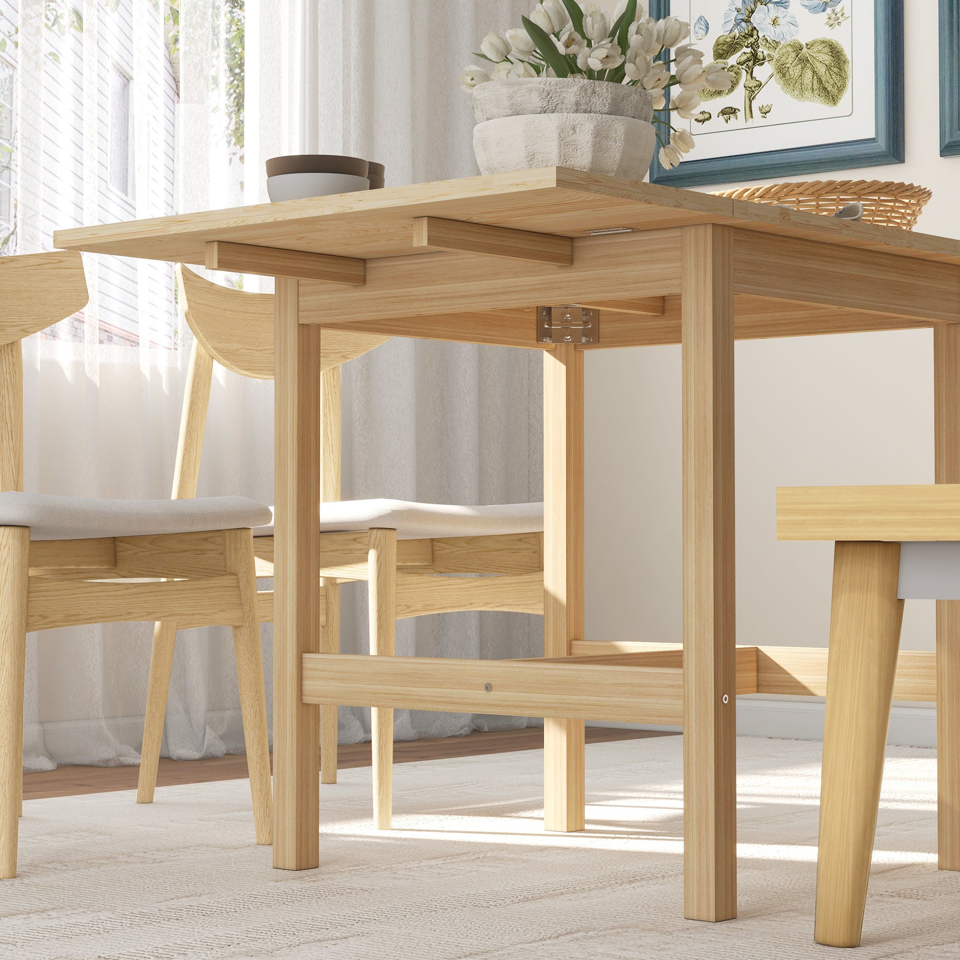 Round Dining Table for 4 People, Natural Wood