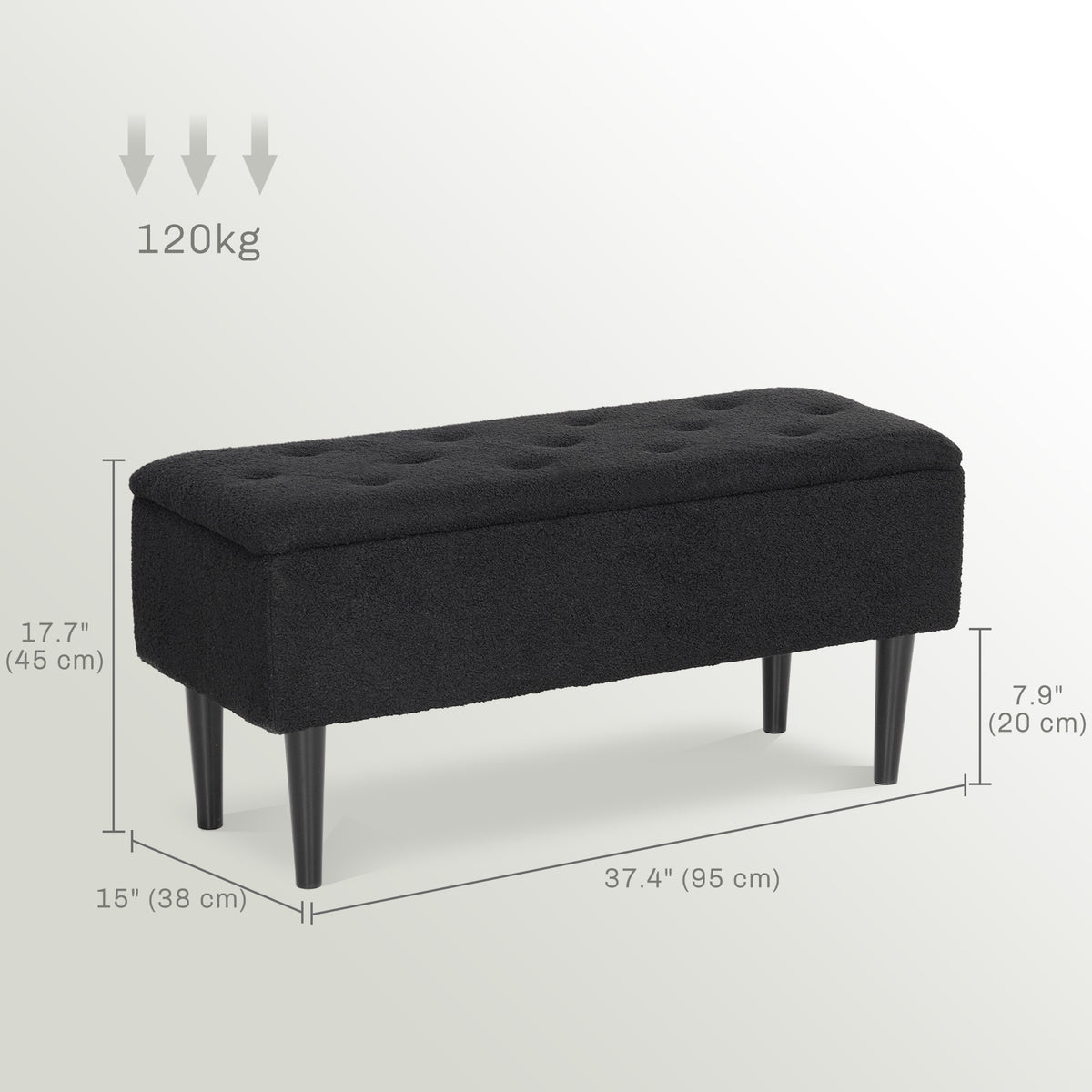 Modern Storage Ottoman Bench with Lambswool-Style Upholstery, Black