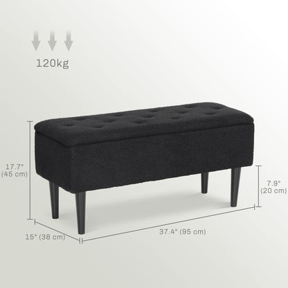 Modern Storage Ottoman Bench with Lambswool-Style Upholstery, Black