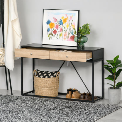 47" Industrial Console Table with Steel Frame and 2 Storage Drawers, Black