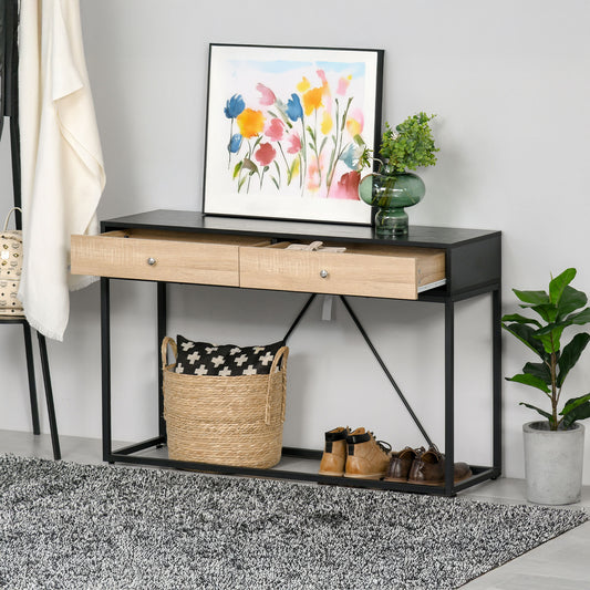 47" Industrial Console Table with Steel Frame and 2 Storage Drawers, Black