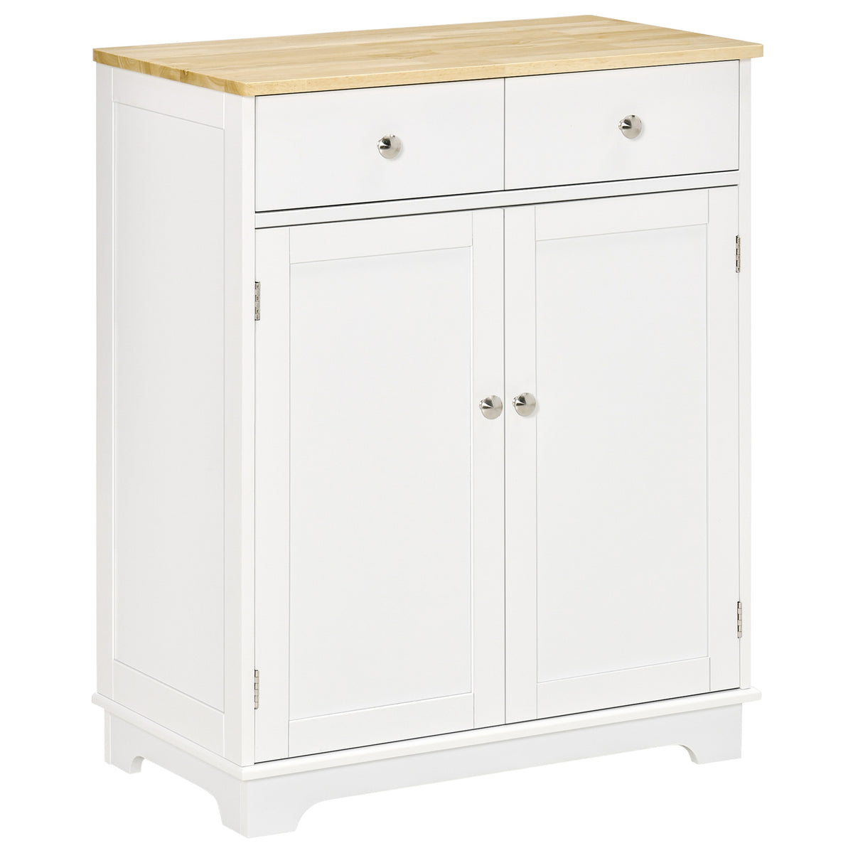 27" Sideboard Buffet Cabinet with Rubberwood Top, White