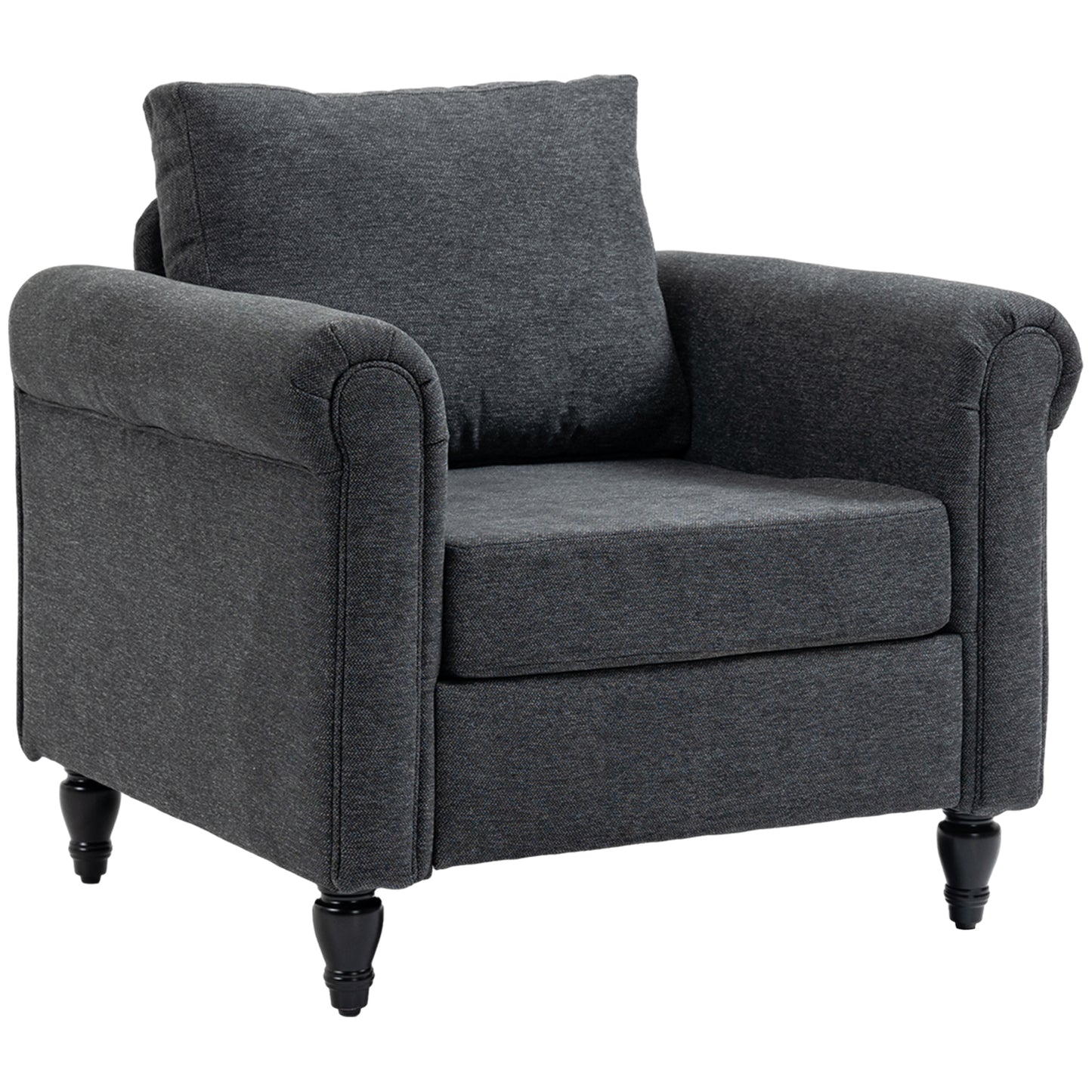 Vintage Armchair, Upholstered Accent Chair with Rolled Arms, Dark Gray