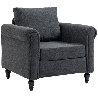 Vintage Armchair, Upholstered Accent Chair with Rolled Arms, Dark Gray