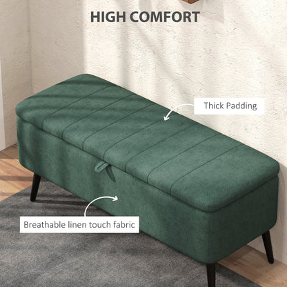 40" Linen Storage Ottoman Bench with Steel Legs, Dark Green