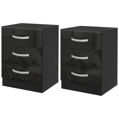 High Gloss 3-Drawer Nightstands, Black (Set of 2)
